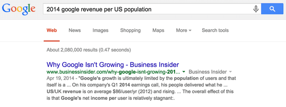 Google "2014 google revenue per US population"